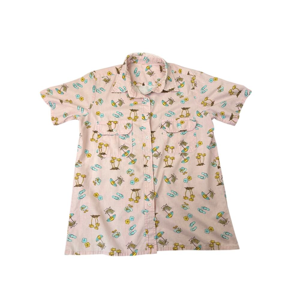 Boca Bay Women's XL Pink Tropical Beach Print Short Sleeve Button Cut Tag